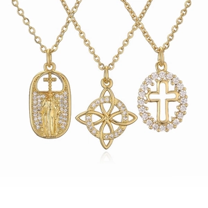 Religiöse Kreuz Anhänger Halskette Kupfer Mikro Pave Zirkon Jesus Ikone Schmuck Trendige Accessoires Für Herren Damen