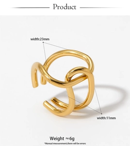Bague ouverte irrégulière en or poli avec détails de largeur 23mm et poids 6g