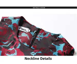 Detail view of the floral sleeveless dress neckline with an invisible back zipper