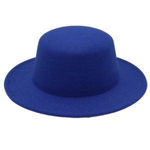 Élégant chapeau canotier en laine bleu roi à bord large et calotte plate unisexe