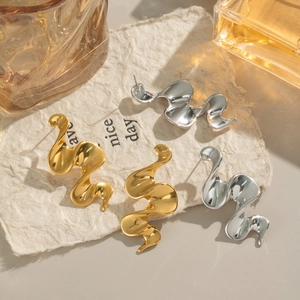 Abstract geometric spiral wave earrings in 18K gold and silver plated stainless steel