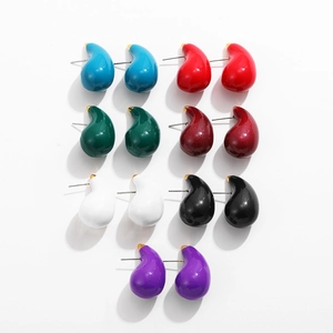 Set of colorful enamel water-drop earrings in stainless steel with vibrant candy colors