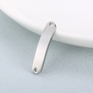 Polished curved stainless steel bar connector with holes for DIY jewelry making