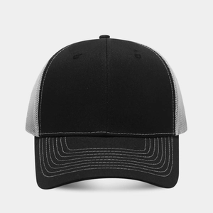 Richardson 112 stijl zwart-witte trucker pet met mesh achterkant en contraststiksels