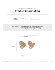 Detail view of large white floral stud earrings with dimensions 10.9cm x 8.9cm