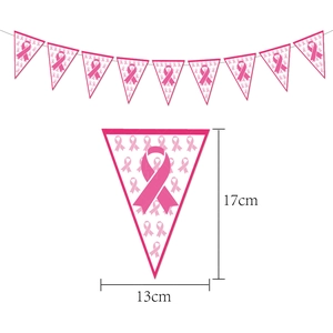Pink ribbon party banner for breast cancer awareness events measuring 17x13 cm per flag