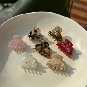 Mini Hair Claw Clip Acetate Elegant French Style With Rhinestone Sparkling Accessories For Women