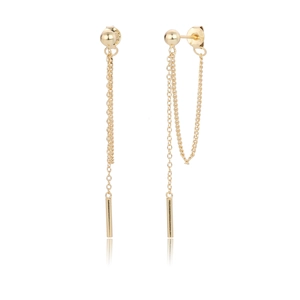 Macro detail of gold S925 sterling silver long tassel earrings with clear hallmark