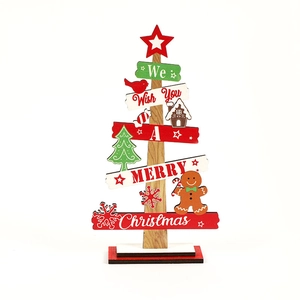 Wooden gingerbread man Christmas tree desktop ornament with festive Merry Christmas message