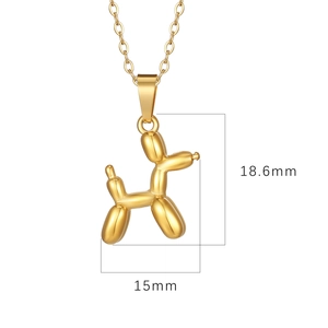 Gold balloon dog pendant necklace in polished titanium steel for women, 18.6x15mm size