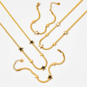 Gold star geometric jewelry set with flat snake chain necklaces and bracelets