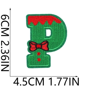 Detailed view of Christmas letter P embroidery patch with snowman design and dimensions
