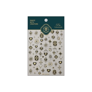 Retro 3D embossed nail stickers featuring gold and silver heart and star patterns
