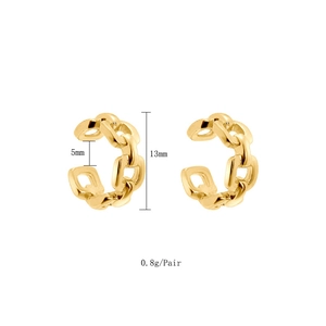 Detail view of 13mm gold chain cuff earrings with 5mm opening and dimensions markers