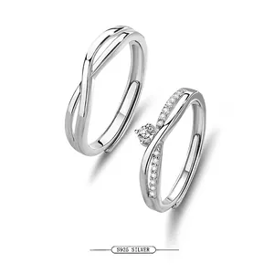 S925 Sterling Silver Mobius Couple Rings Adjustable Infinity Loop Ring Set With Zirconia For Women Men Fashion Jewelry Gift