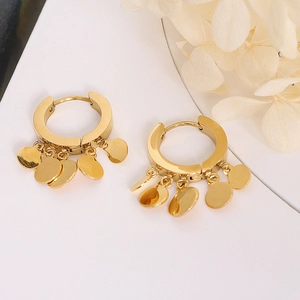 Minimalist 18K gold plated stainless steel hoop earrings with hanging round charms