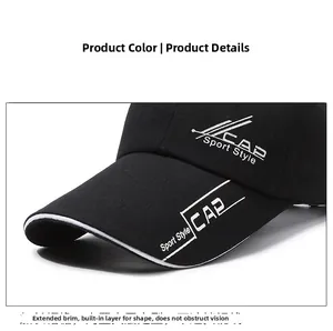Detail of black baseball cap featuring an extended brim and Sport Style CAP embroidery