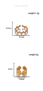 Detailed size chart for adjustable gold sunflower and beaded stainless steel rings