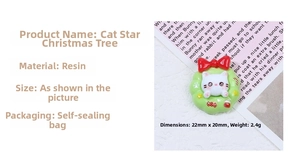 Detailed resin Christmas wreath with white cat head and red bow for DIY hair clips