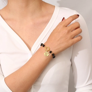 Vintage black crystal bead bracelet with gold hollow MAMA pendant for Mother's Day
