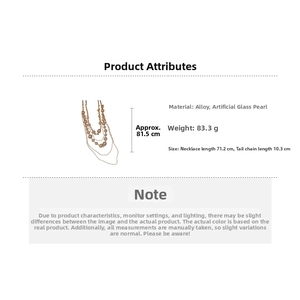 Detailed size specifications for a multi-layer faux pearl necklace with alloy chain link