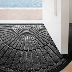 Durable semi-circular entryway door mat with dark grey radial patterns for indoor use