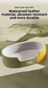 Detail of waterproof faux leather dog bed with durable scratch-resistant texture and stitching