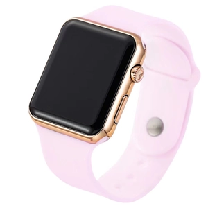 Modern LED silicone smart watch in rose gold and pink with minimalist square display