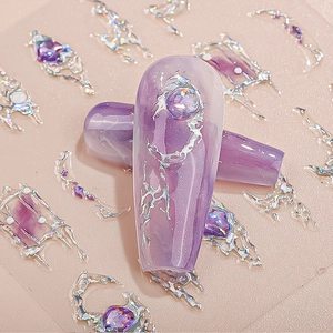 Adesivi Per Unghie Rilievo 5D Texture Metallo Liquido Argento Finto Diamante Strass Decalcomanie Manicure Fai Da Te