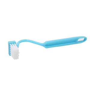 Blue V-shaped toilet brush with long handle for deep cleaning bathroom corners