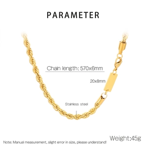 Macro shot of 6mm gold stainless steel twist chain necklace with engravable square pendant