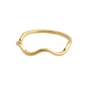 Minimalist gold wavy wave ring for women made of durable stainless steel on white background