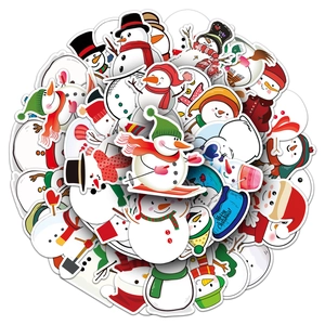 Pack of 50 colorful waterproof snowman stickers for luggage, laptops and skateboards