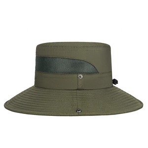 Army green breathable outdoor sun hat with wide brim and mesh vents for hiking