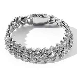 14mm silver iced out Cuban link bracelet for men with micro-paved sparkling zircons