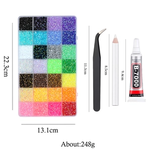 28er-Set für Nailart mit bunten Strasssteinen, B-7000 Kleber, Pinzette und Punktstift