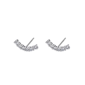 Elegant curved S925 sterling silver smile stud earrings with shimmering cubic zirconia