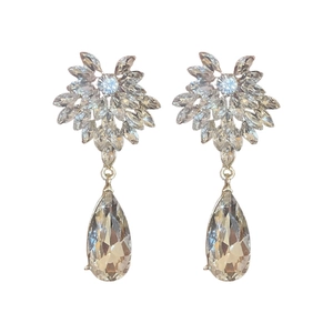Boucles d'oreilles argentées en goutte d'eau avec cristaux brillants pour mariages