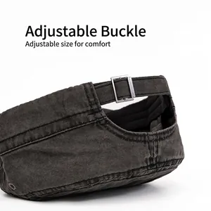 Deep grey cotton military flat top hat featuring an adjustable metal buckle back
