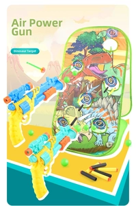 Dettaglio del gioco di tiro con dinosauri con due pistole ad aria e tenda bersaglio
