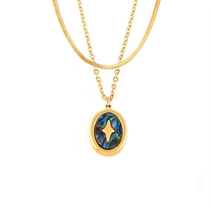 Minimalist Stainless Steel Necklace For Women Elegant Gold Plated Abalone Shell North Star Pendant Necklace Layered Jewelry