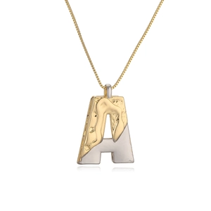 Two-tone letter A pendant necklace with hammered gold and smooth silver finish