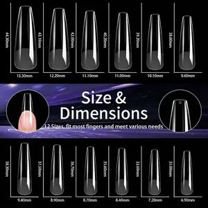 Detailed size chart for XXL square false nails in 12 different sizes for perfect fit