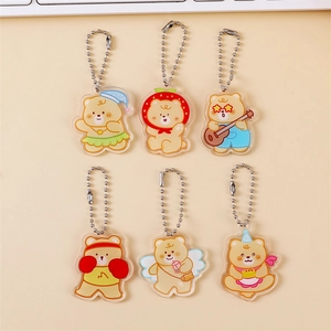 Cute acrylic cartoon bear keychain set with six styles including strawberry and angel bear