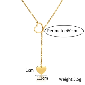 Detailed specs of gold heart pendant Y-necklace with 60cm perimeter and 3.5g weight
