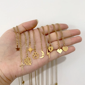 Minimalist Gold Plated Stainless Steel Pendant Necklace Delicate Heart Star Moon Leaf Clavicle Chain For Women