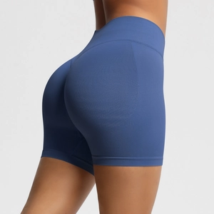 Short de fitness bleu foncé sans couture à taille haute avec effet liftant