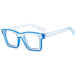 Modische quadratische blaue Blaulichtfilter-Brille mit transparenten Bügeln für den Alltag