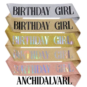 Glitter birthday girl sashes in silver gold and rose gold colors for party accessories