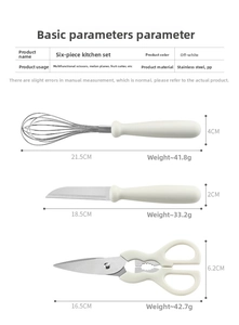 Detailed technical specifications of the 6-piece creamy white kitchen utensil set